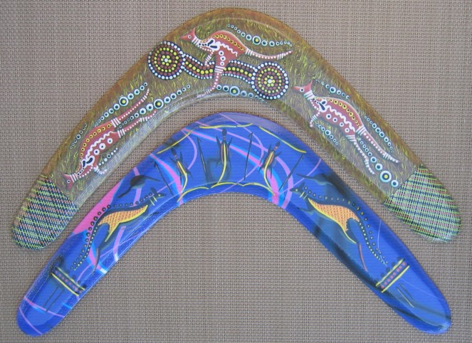 Returning plywood boomerangs, full color print