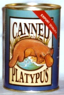 Canned platypus. Platypus toy in can