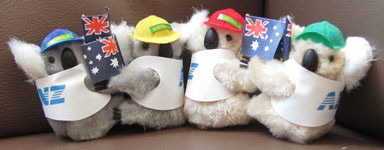 Corporate clip-on koalas with flags and caps